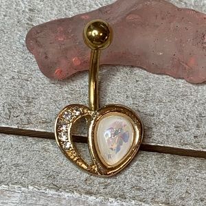 GOLD PLATED HEART SYNTHETIC OPAL NAVEL RING BELLY BUTTON RING 14 GAUGE NEW